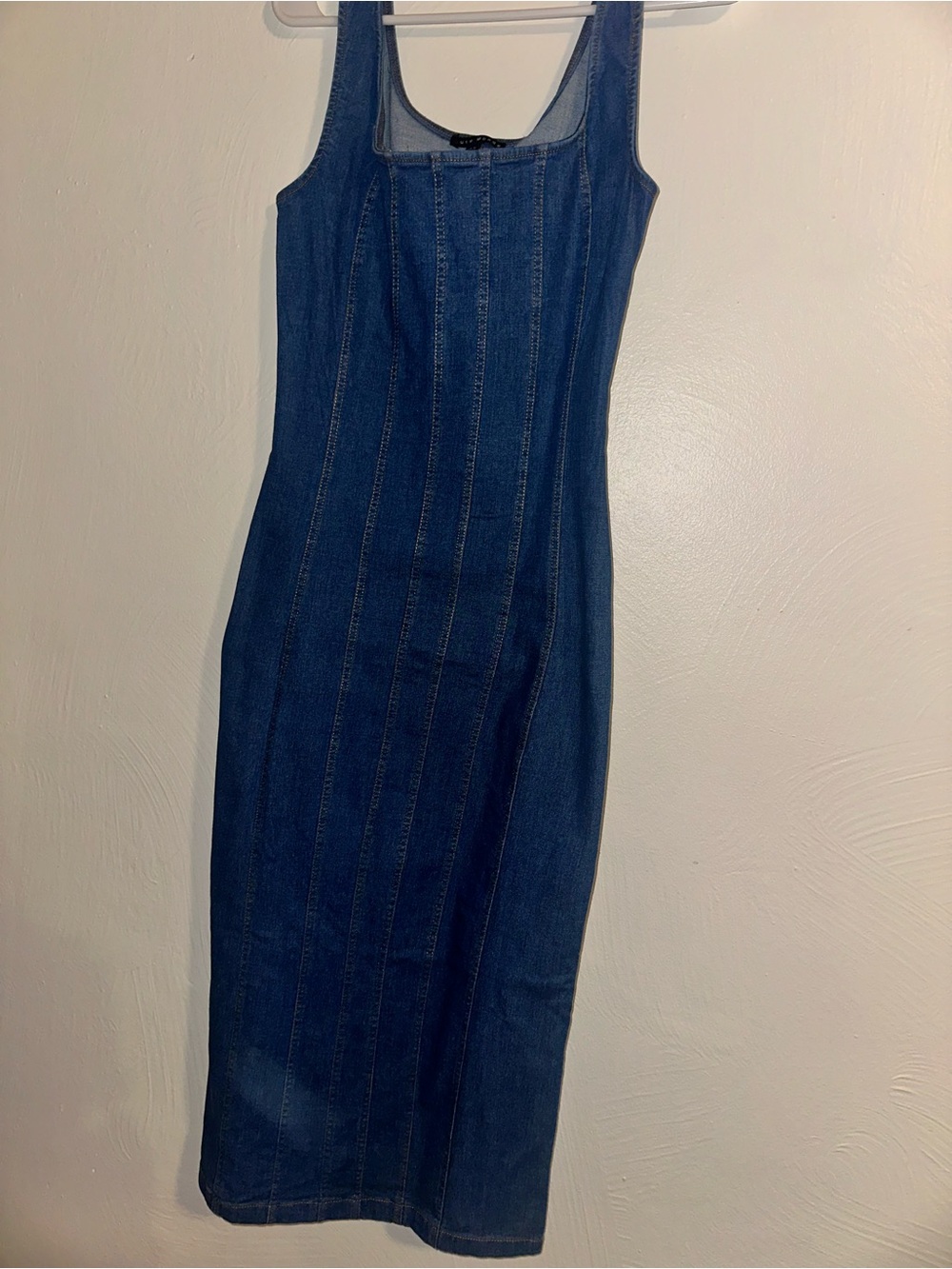 Fashion Nova Blue Denim Square-Neck Midi Dress - Picture 3 of 7